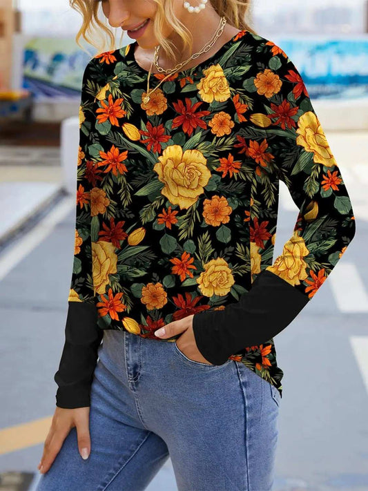 Printed Round Neck Long Sleeve T-Shirt - Trendsi - Flyclothing LLC