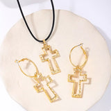 Cross Pendant Necklace & Hoop Earrings Jewelry Set - Trendsi - Flyclothing LLC