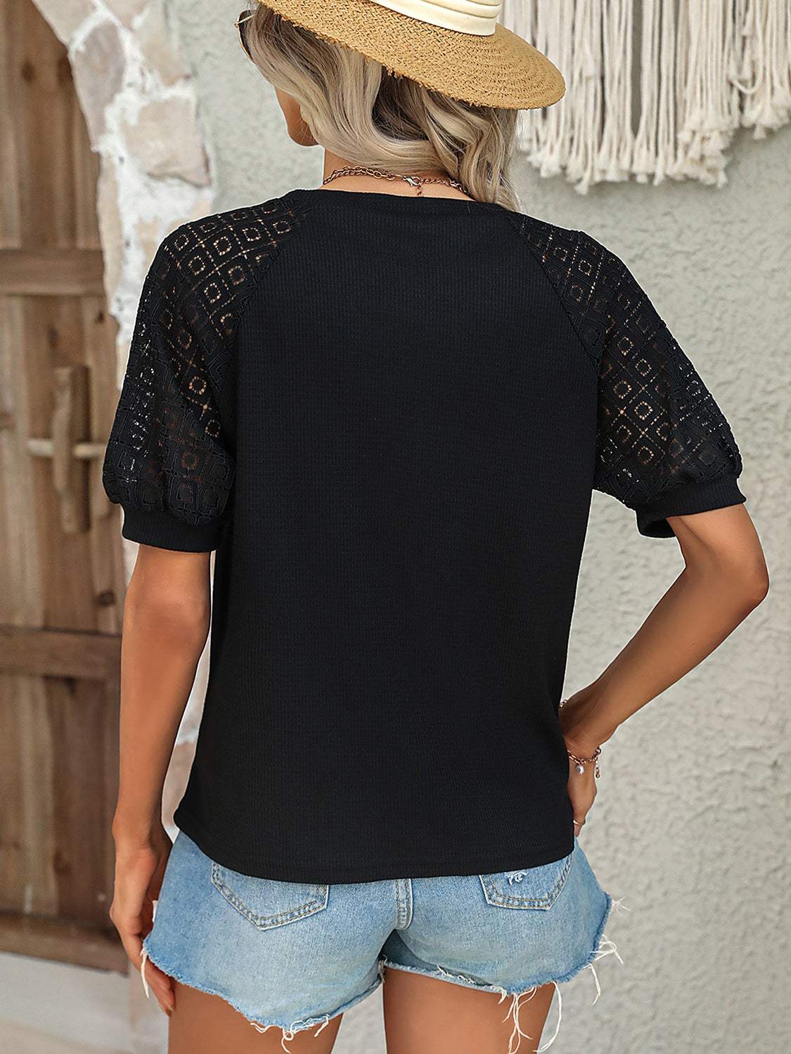 Round Neck Short Sleeve Top - Trendsi - Flyclothing LLC