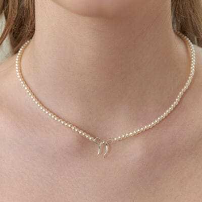 Copper Pearls Bow Necklace - Trendsi - Flyclothing LLC