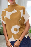 Contrast Flower Mock Neck Short Sleeve Sweater - Trendsi - Flyclothing LLC