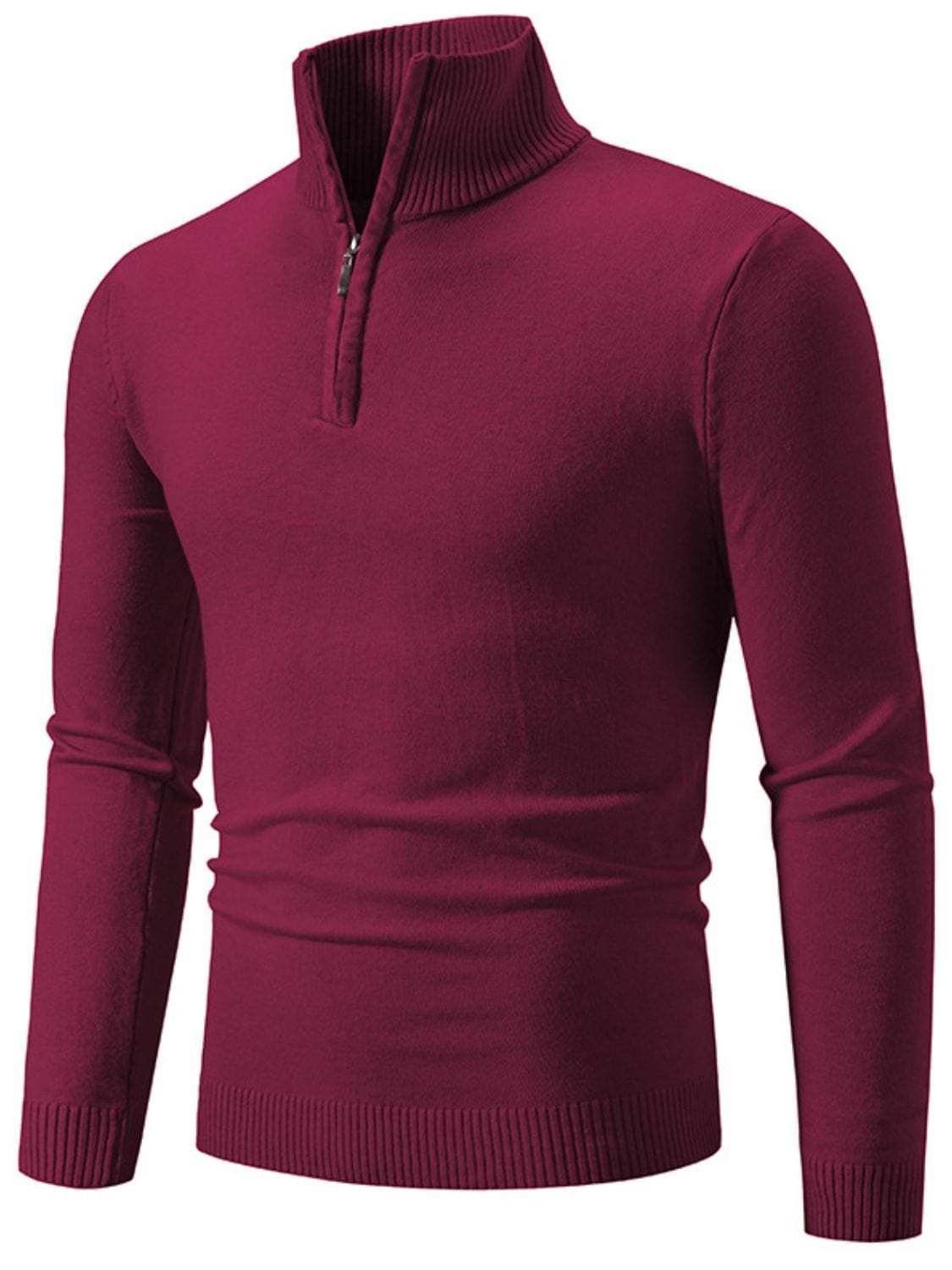 Men's Plus Size Quarter Zip Long Sleeve Knit Top - Trendsi - Flyclothing LLC