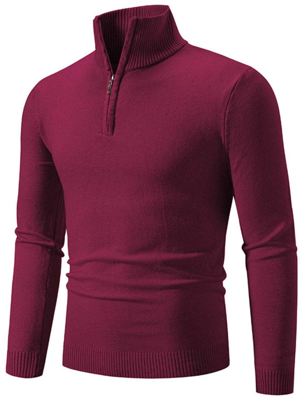 Men's Plus Size Quarter Zip Long Sleeve Knit Top - Trendsi - Flyclothing LLC