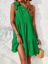 Textured Tied Single Shoulder Mini Dress - Trendsi - Flyclothing LLC