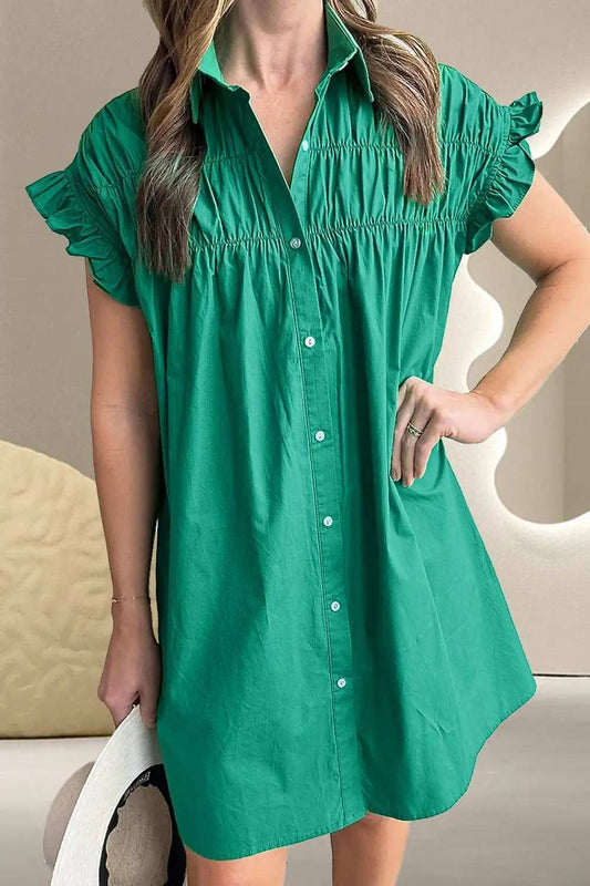 Collared Neck Flounce Sleeve Dress - Trendsi - Flyclothing LLC