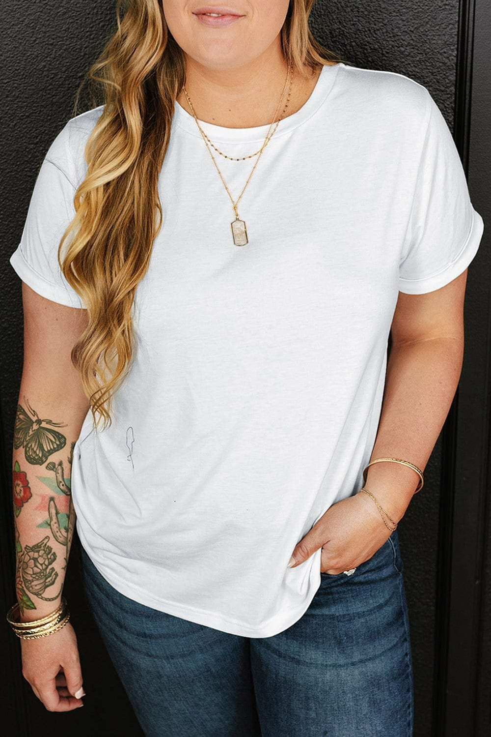 Full Size Round Neck Short Sleeve T-Shirt - Trendsi - Flyclothing LLC
