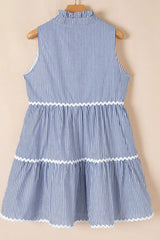 Stripe Sleeveless Notched Ric Rac Mini Dress - Trendsi - Flyclothing LLC