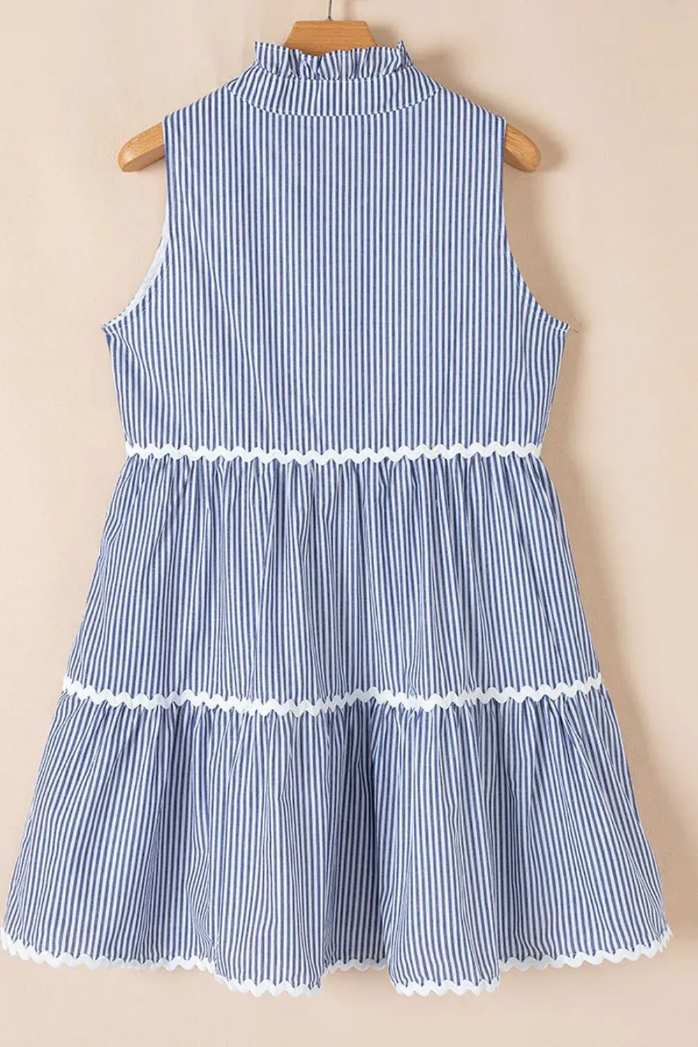 Stripe Sleeveless Notched Ric Rac Mini Dress - Trendsi - Flyclothing LLC