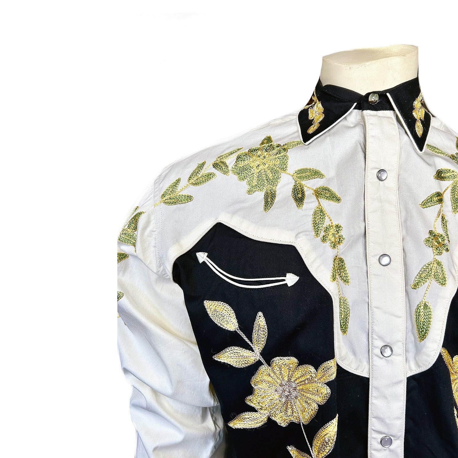 Rockmont Clothing Men's Floral 2-Tone White & Black Embroidered Western Shirt - Rockmount Clothing