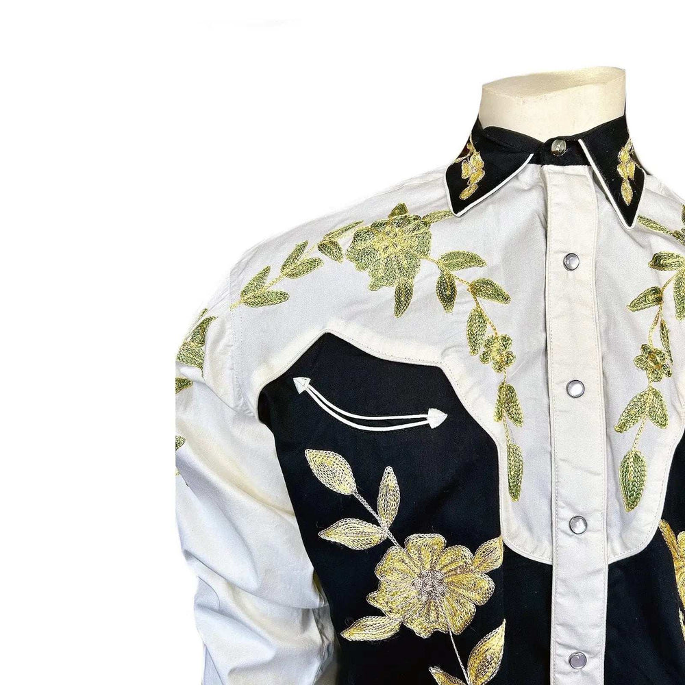 Rockmont Clothing Men's Floral 2-Tone White & Black Embroidered Western Shirt - Rockmount Clothing - Flyclothing LLC