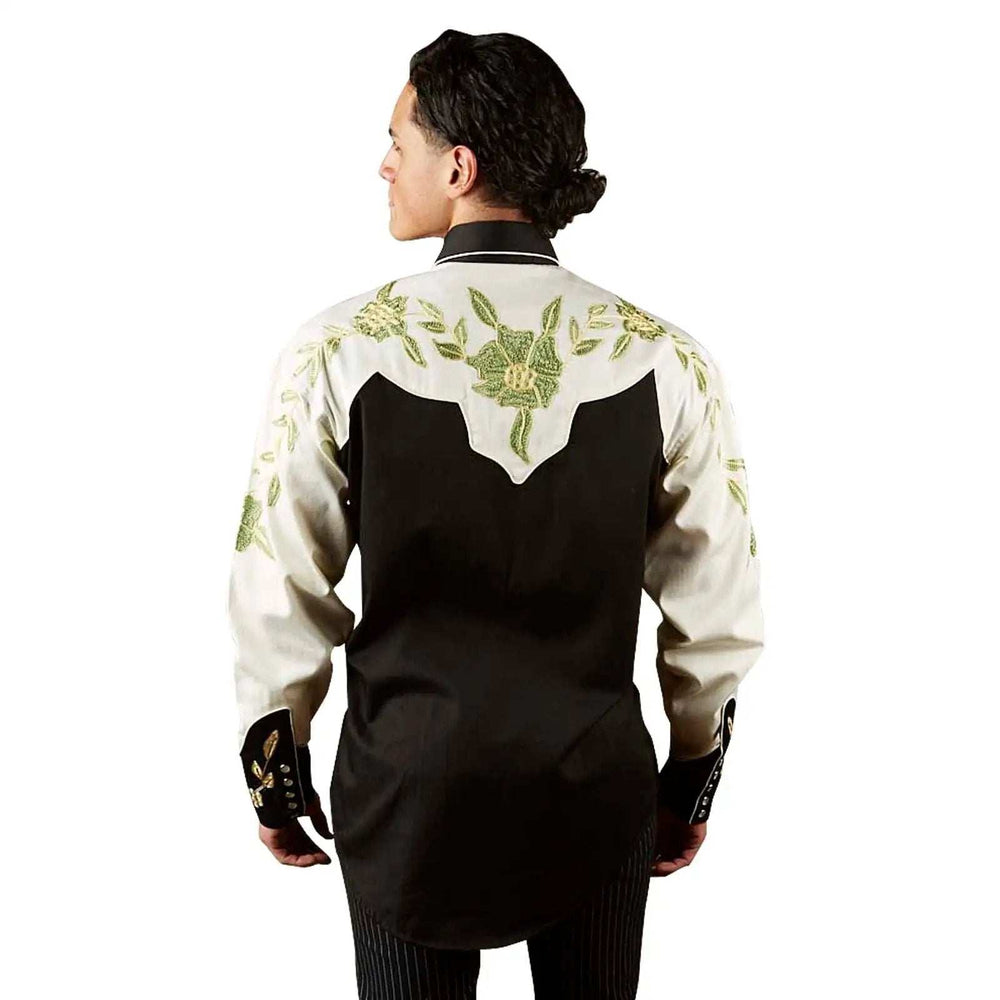 Rockmont Clothing Men's Floral 2-Tone White & Black Embroidered Western Shirt - Rockmount Clothing - Flyclothing LLC