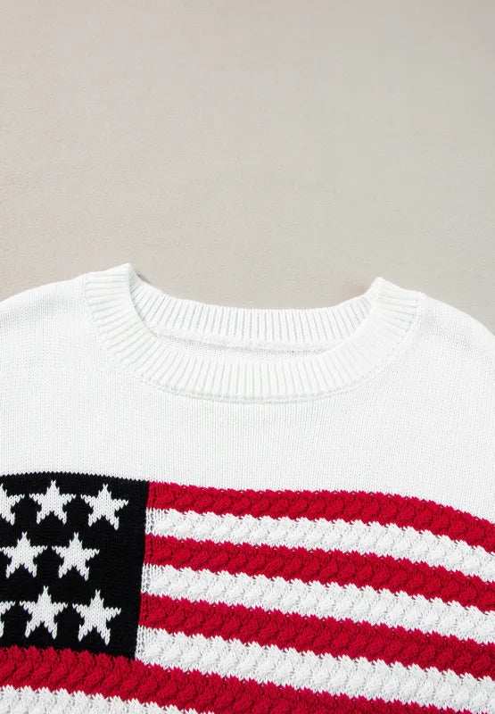 US Flag Side Slit Drop Shoulder Sweater - Trendsi - Flyclothing LLC