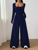 Ruched Square Neck Wide-Leg Jumpsuit - Trendsi - Flyclothing LLC