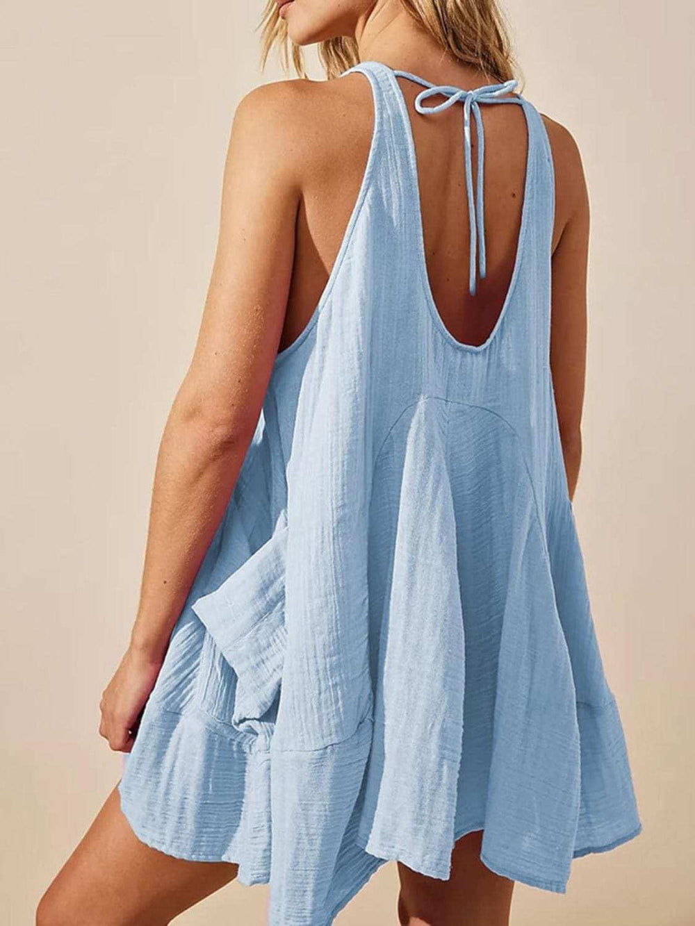 Devine Tied Scoop Neck Wide Strap Mini Dress - Trendsi - Flyclothing LLC