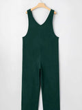 Corduroy V Neck Patched Pocket Sleeveless Jumpsuit - Trendsi - Flyclothing LLC