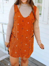 Floral Corduroy Overall Dress - Trendsi - Flyclothing LLC