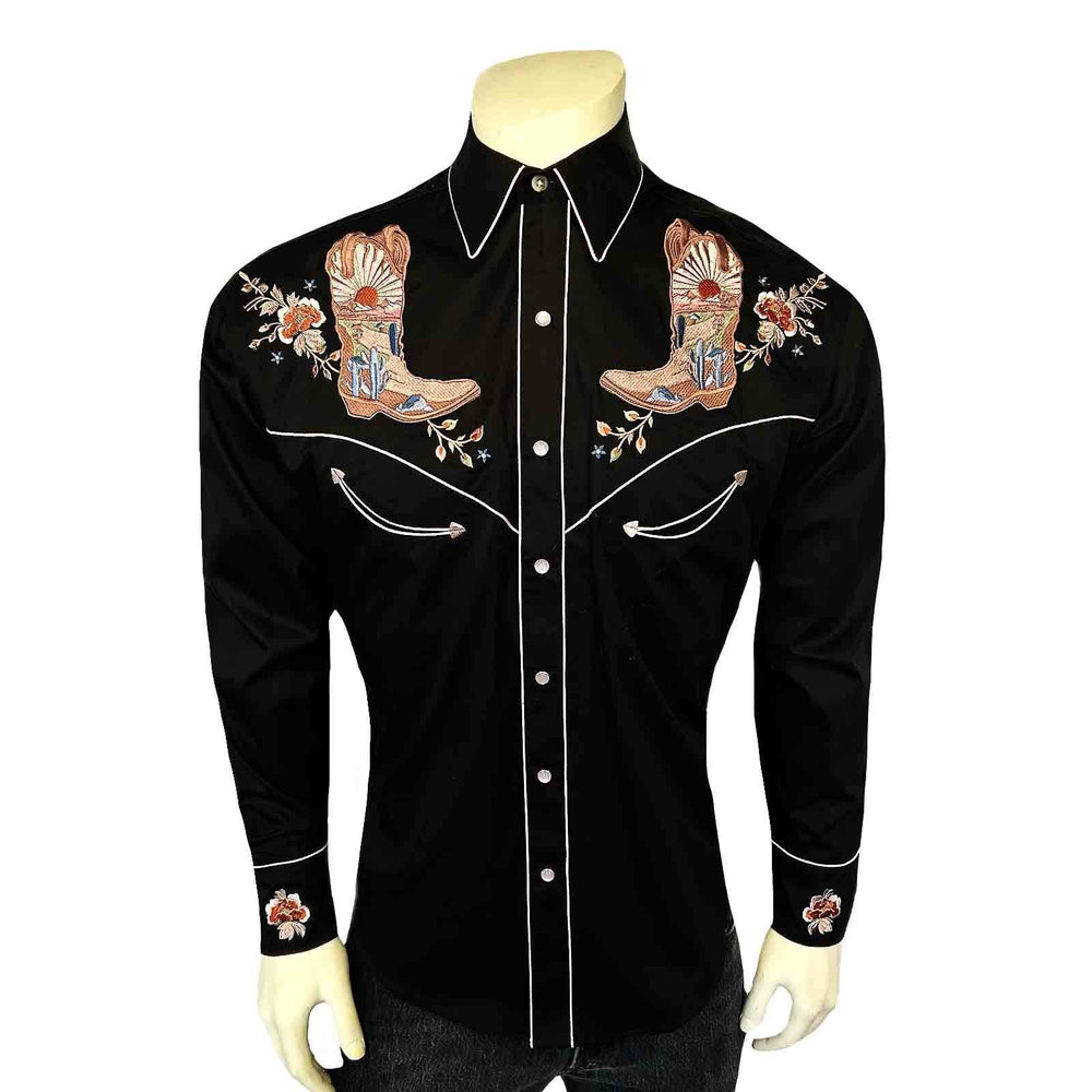 Rockmount Ranch Ware Menâs Black Sunrise Boot & Floral Embroidered Western Shirt - Rockmount Clothing - Flyclothing LLC