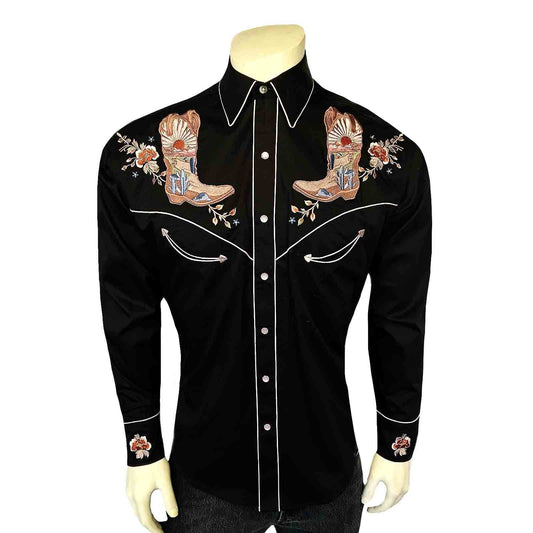 Rockmount Ranch Ware Menâs Black Sunrise Boot & Floral Embroidered Western Shirt - Rockmount Clothing - Flyclothing LLC
