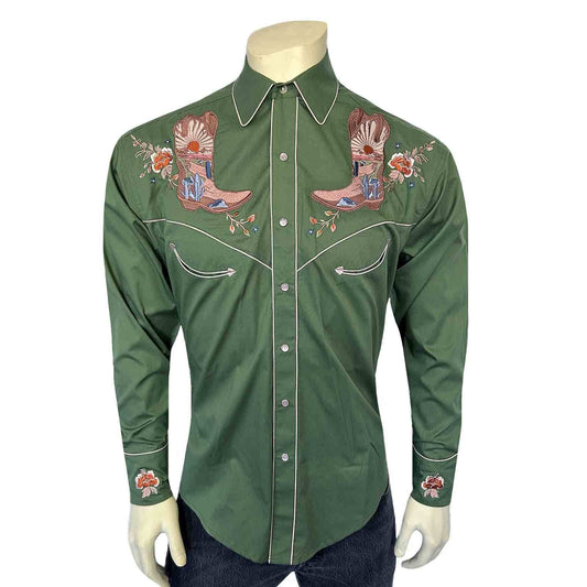 Rockmount Ranch Ware Menâs Green Sunrise Boot & Floral Embroidered Western Shirt - Rockmount Clothing - Flyclothing LLC