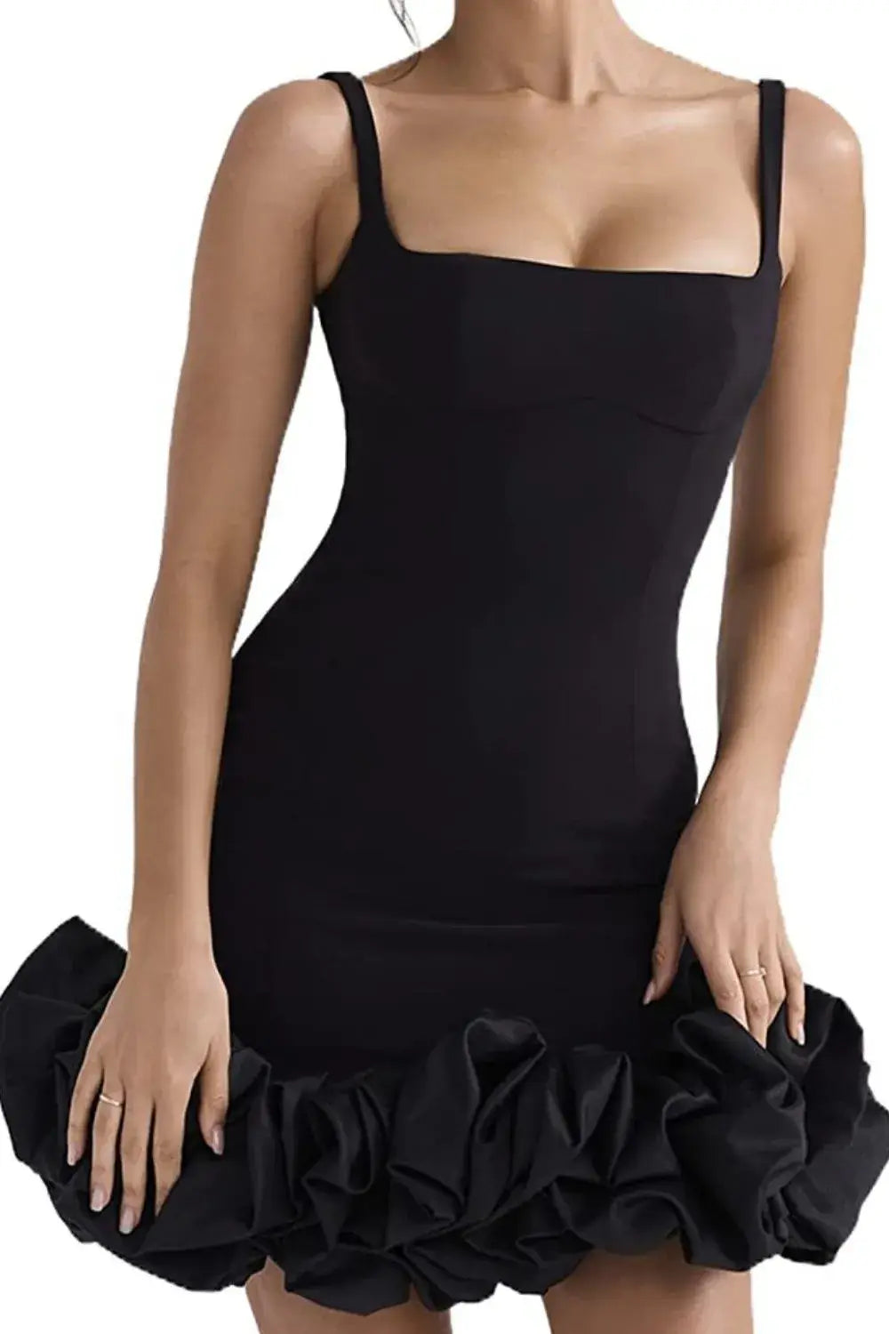 Ruched Square Neck Sleeve Mini Dress - Trendsi - Flyclothing LLC