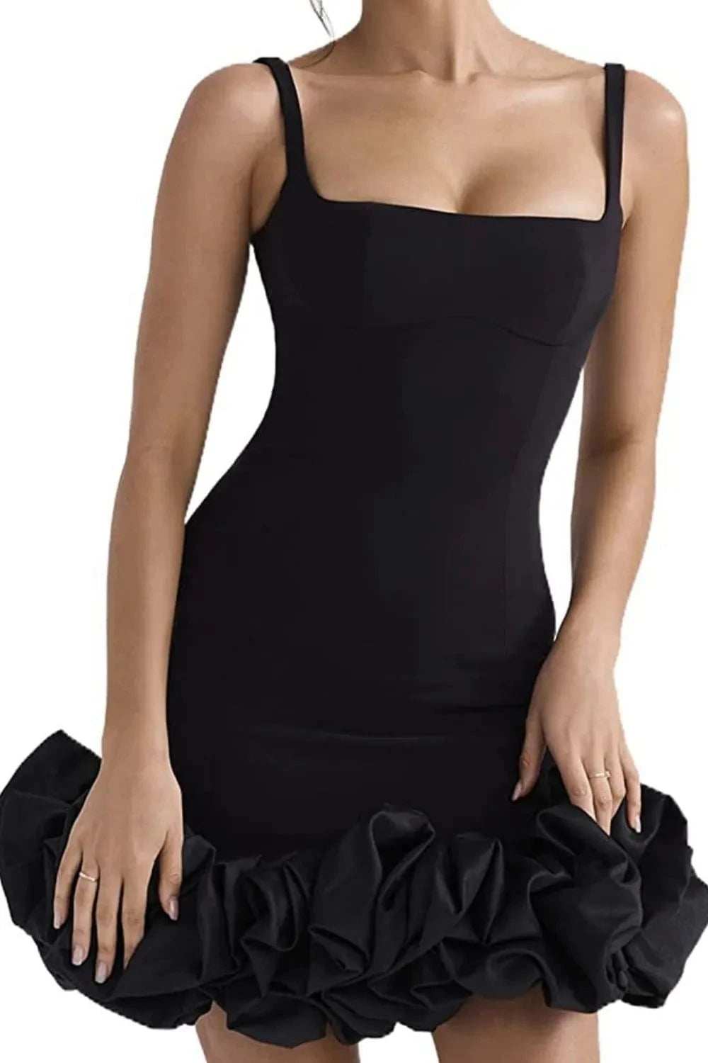 Ruched Square Neck Sleeve Mini Dress - Trendsi - Flyclothing LLC