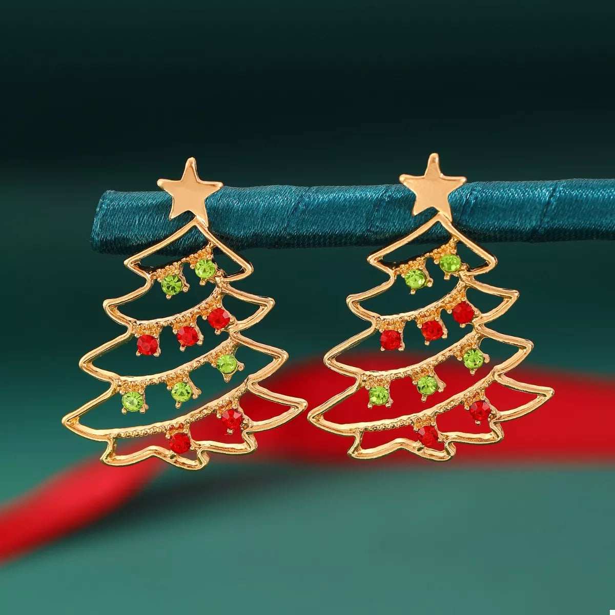 18K Gold-Plated Christmas Tree Earrings - Trendsi - Flyclothing LLC