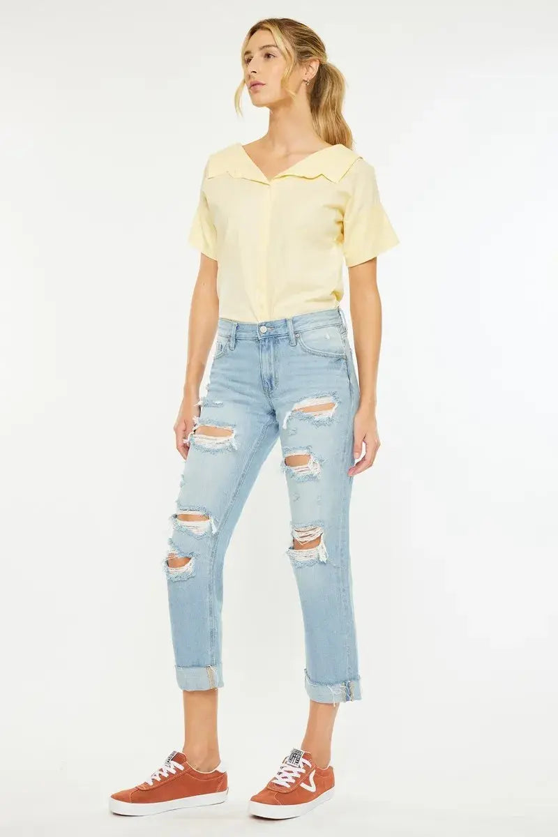 Kancan Mid Rise Distressed Boyfriend Jeans - Trendsi - Flyclothing LLC