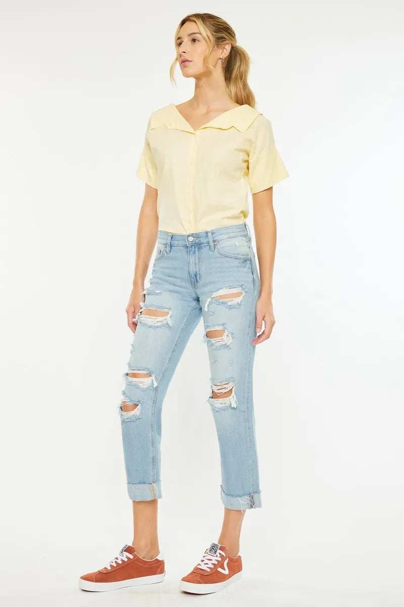 Kancan Mid Rise Distressed Boyfriend Jeans - Trendsi - Flyclothing LLC