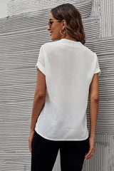 Full Size Notched Short Sleeve Blouse - Trendsi