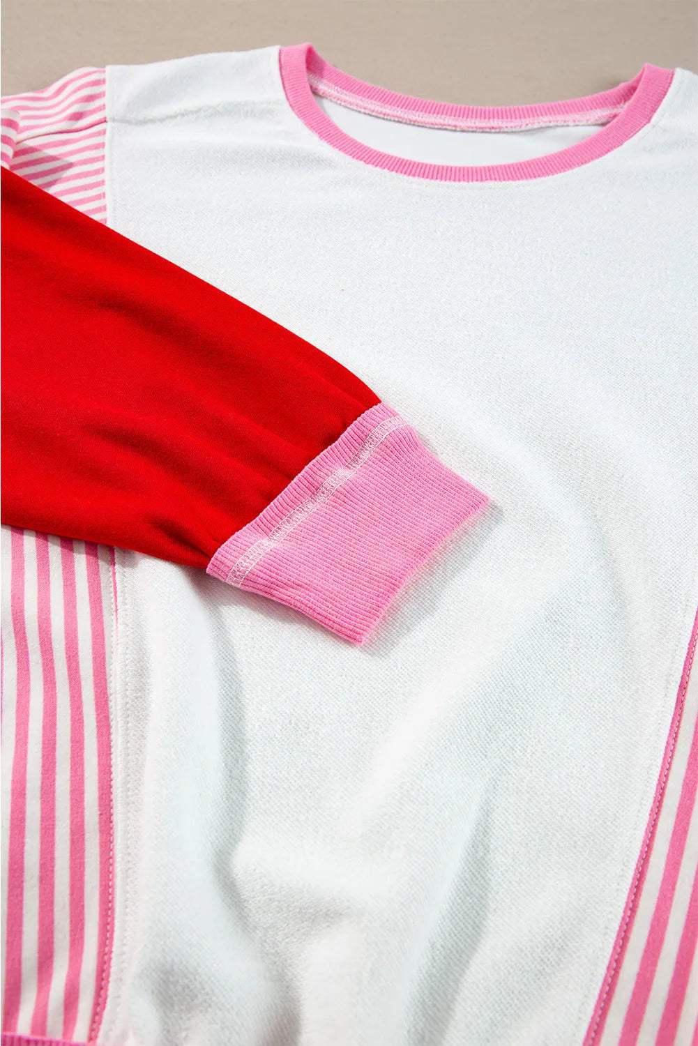 Striped Color Block Round Neck Long Sleeve Sweatshirt - Trendsi - Flyclothing LLC