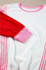 Striped Color Block Round Neck Long Sleeve Sweatshirt - Trendsi - Flyclothing LLC