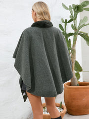 Fuzzy Trim Open Front Poncho - Trendsi