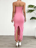 Devine Ruffled Slit Back Tube Maxi Dress - Trendsi - Flyclothing LLC