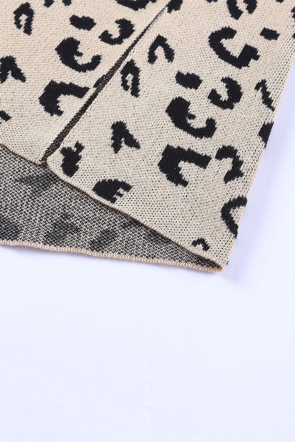 Slit Leopard Mock Neck Dropped Shoulder Sweater - Trendsi - Flyclothing LLC