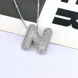 Copper Inlaid Zircon Letter Pendant Necklace - Trendsi