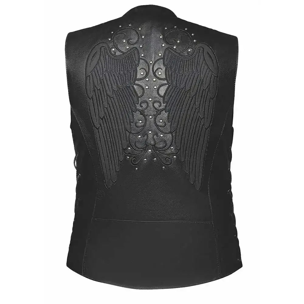 Shirly - Ladies Reflective Wing Leather Vest - Unik Just for Bikers - Flyclothing LLC