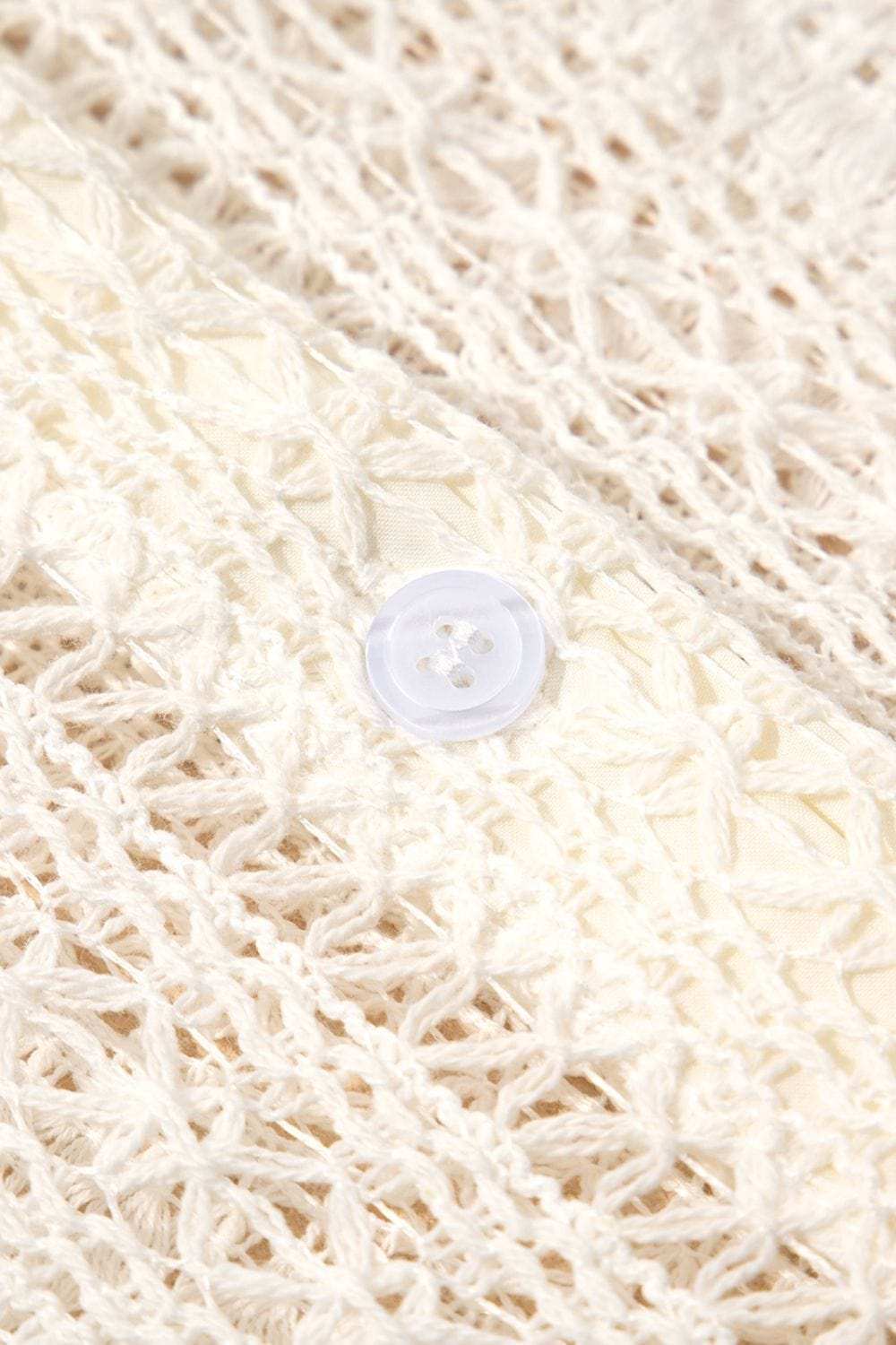 Lace Crochet Collared Neck Oversized Shirt - Trendsi - Flyclothing LLC