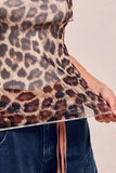 BiBi High Neck Leopard Mesh Short Sleeves Top - Trendsi - Flyclothing LLC