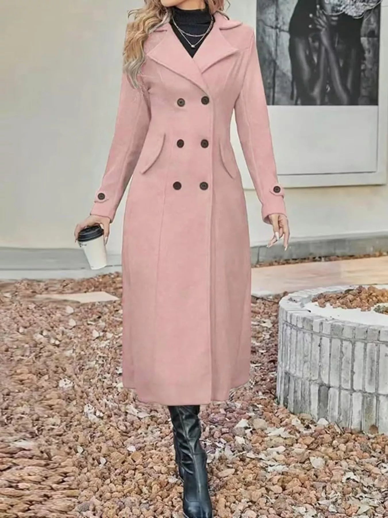 Full Size Double-Breasted Longline Trench Coat Plus Size - Trendsi - Flyclothing LLC