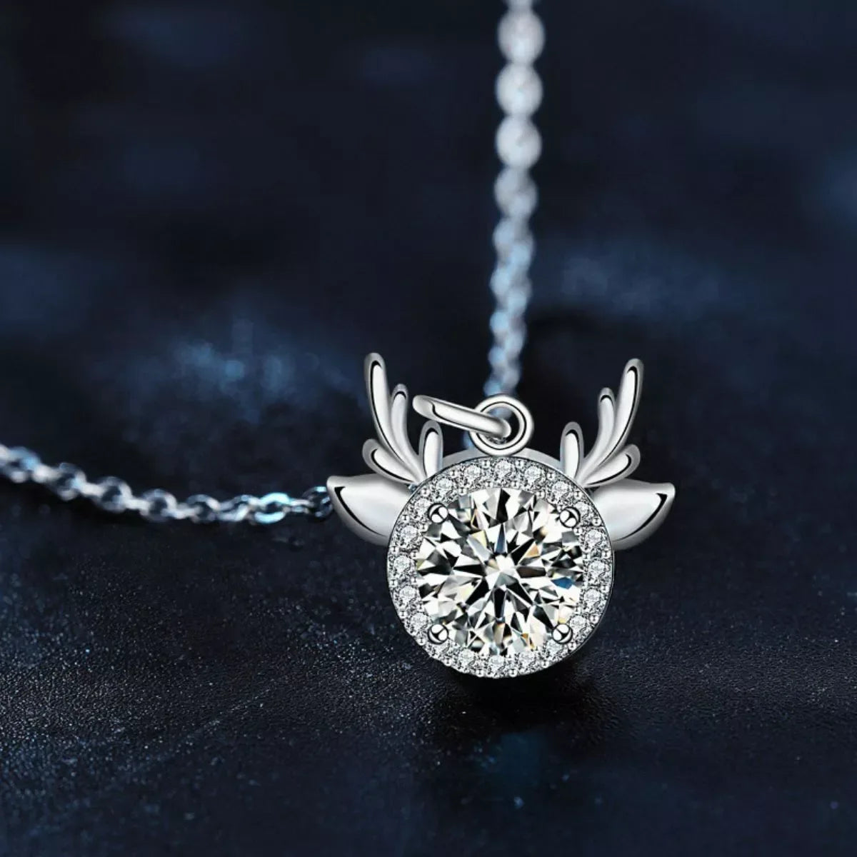 1 Carat Moissanite 925 Sterling Silver Deer Antler Pendant Necklace - Trendsi - Flyclothing LLC