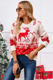 Angel Wings Deer Pattern Round Neck Long Sleeve Sweater - Trendsi - Flyclothing LLC