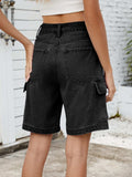 High Waist Denim Shorts with Cargo Pockets - Trendsi - Flyclothing LLC
