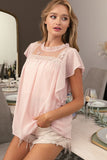 BiBi Swiss Dot Lace Detail Short Sleeve Blouse - Trendsi