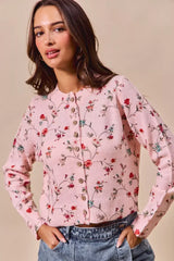 SO ME Floral Print Button Front Sweater Cardigan Top - Trendsi - Flyclothing LLC