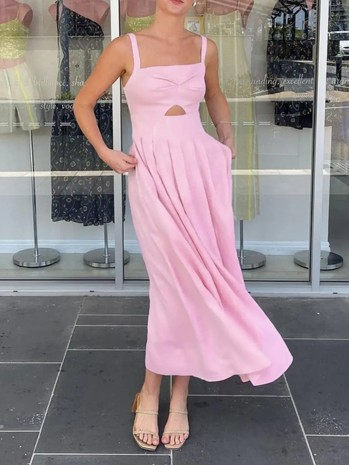 Devine Cutout Square Neck Cami Dress - Trendsi - Flyclothing LLC