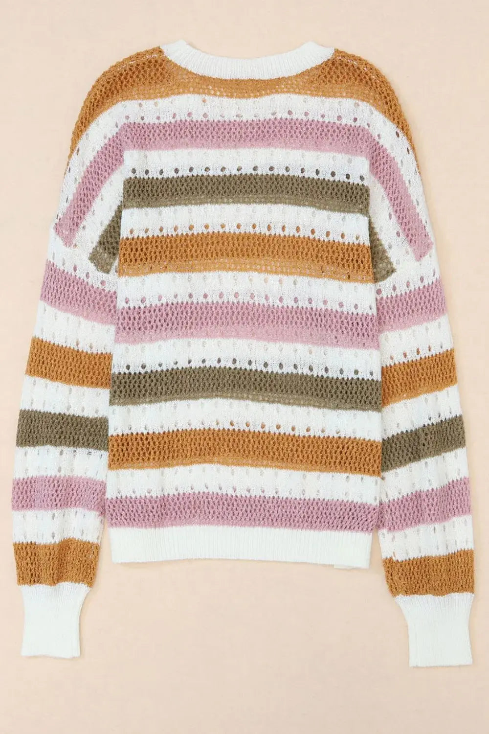 Striped Round Neck Hollowed Sweater - Trendsi - Flyclothing LLC