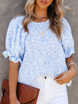 Full Size Floral Print Ruffle Sleeve Blouse Plus Size - Trendsi - Flyclothing LLC