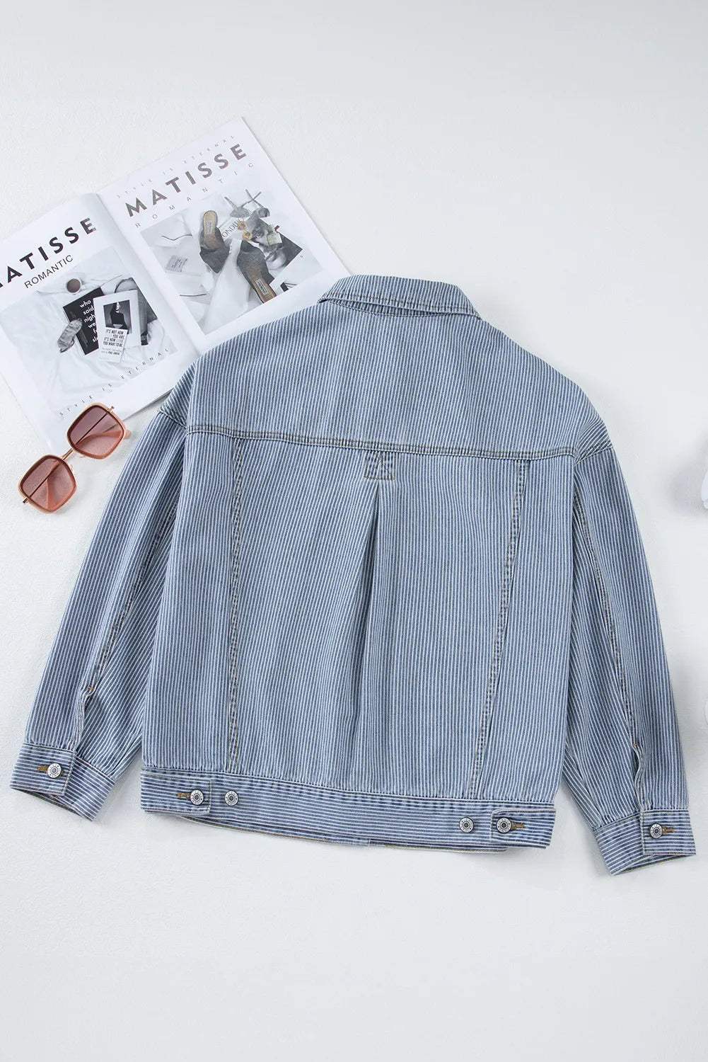 Striped Button Up Long Sleeve Denim Jacket - Trendsi - Flyclothing LLC