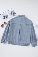 Striped Button Up Long Sleeve Denim Jacket - Trendsi - Flyclothing LLC