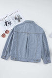 Striped Button Up Long Sleeve Denim Jacket - Trendsi - Flyclothing LLC
